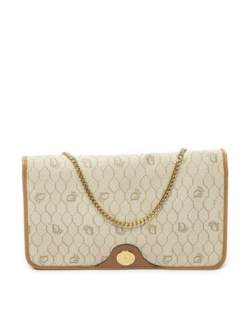 Dior Vintage Chain Flap Bag Beige Tan Honeycomb Canvas